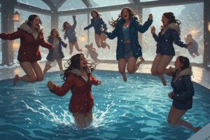 Winter Indoor Pool Fun: Cozy Snowy Night Hangout